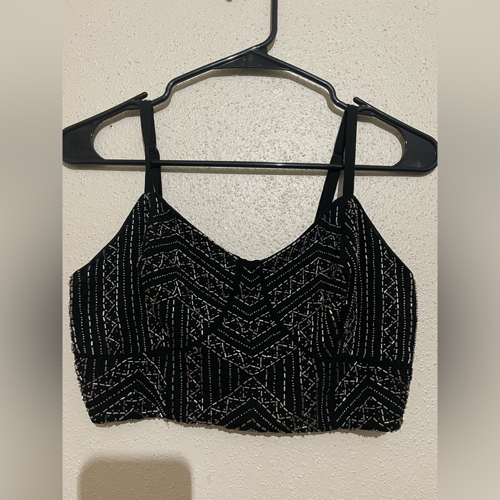 Guess brand ; Black with added jewels crop top / bandeau size XS
